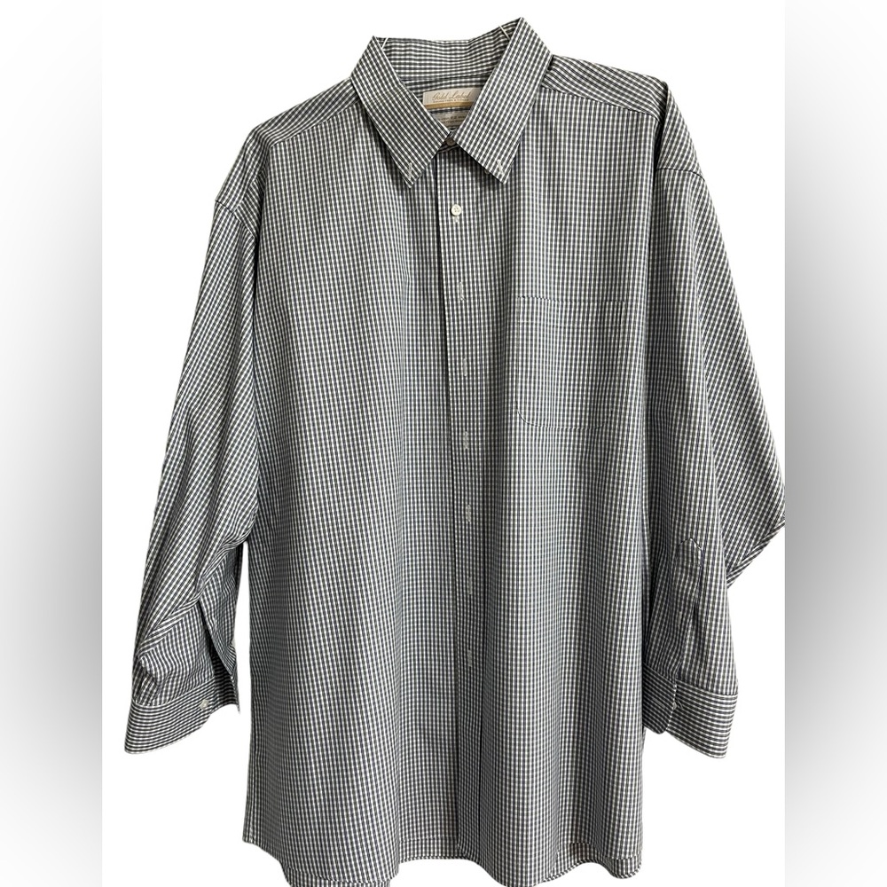 Men's Size 17.5 XL Roundtree & Yorke Gold Label Checkered Cotton Oxford